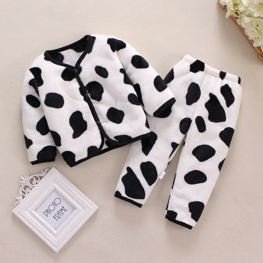 Adorable 2pcs flannel baby clothing set. Soft jacket & pants for newborns 0–24M. Perfect spring & autumn wear for boys and girls. - WAREHOUSE SHOP