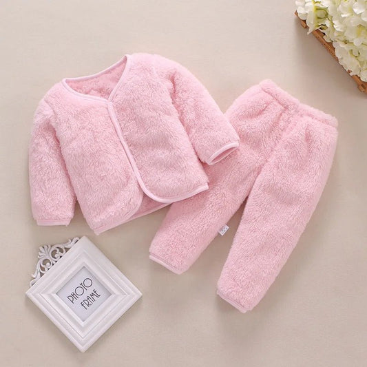 Adorable 2pcs flannel baby clothing set. Soft jacket & pants for newborns 0–24M. Perfect spring & autumn wear for boys and girls. - WAREHOUSE SHOP