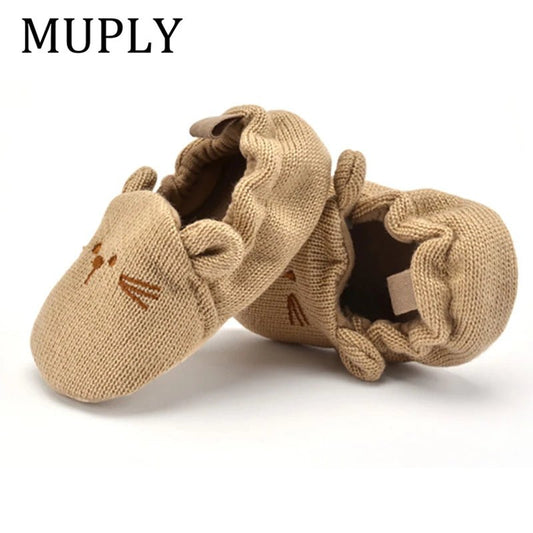 Adorable infant knit slippers with cartoon design, anti - slip sole, and cozy style – perfect crib shoes for baby boys and girls. - WAREHOUSE SHOP