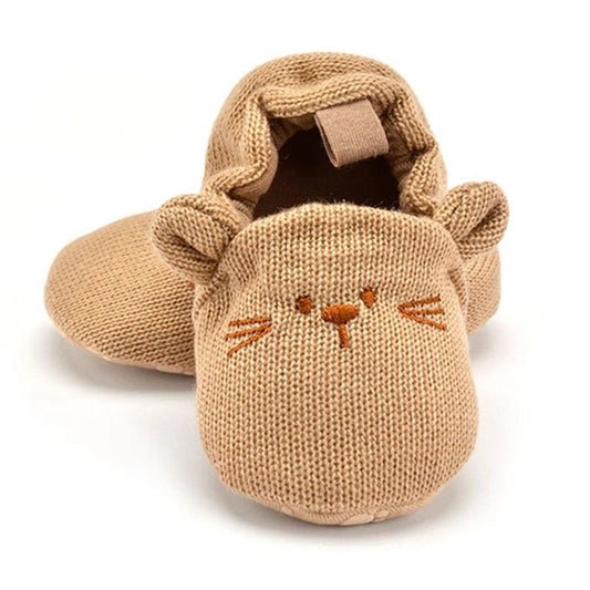 Adorable infant knit slippers with cartoon design, anti - slip sole, and cozy style – perfect crib shoes for baby boys and girls. - WAREHOUSE SHOP