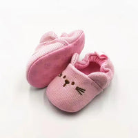 Adorable infant knit slippers with cartoon design, anti - slip sole, and cozy style – perfect crib shoes for baby boys and girls. - WAREHOUSE SHOP