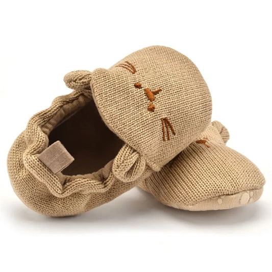 Adorable infant knit slippers with cartoon design, anti - slip sole, and cozy style – perfect crib shoes for baby boys and girls. - WAREHOUSE SHOP