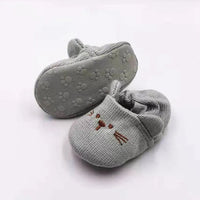Adorable infant knit slippers with cartoon design, anti - slip sole, and cozy style – perfect crib shoes for baby boys and girls. - WAREHOUSE SHOP