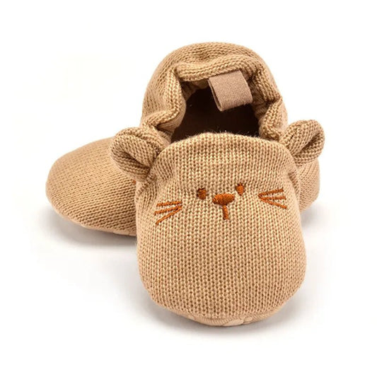 Adorable infant knit slippers with cartoon design, anti - slip sole, and cozy style – perfect crib shoes for baby boys and girls. - WAREHOUSE SHOP