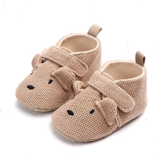 Adorable infant knit slippers with cartoon design, anti - slip sole, and cozy style – perfect crib shoes for baby boys and girls. - WAREHOUSE SHOP