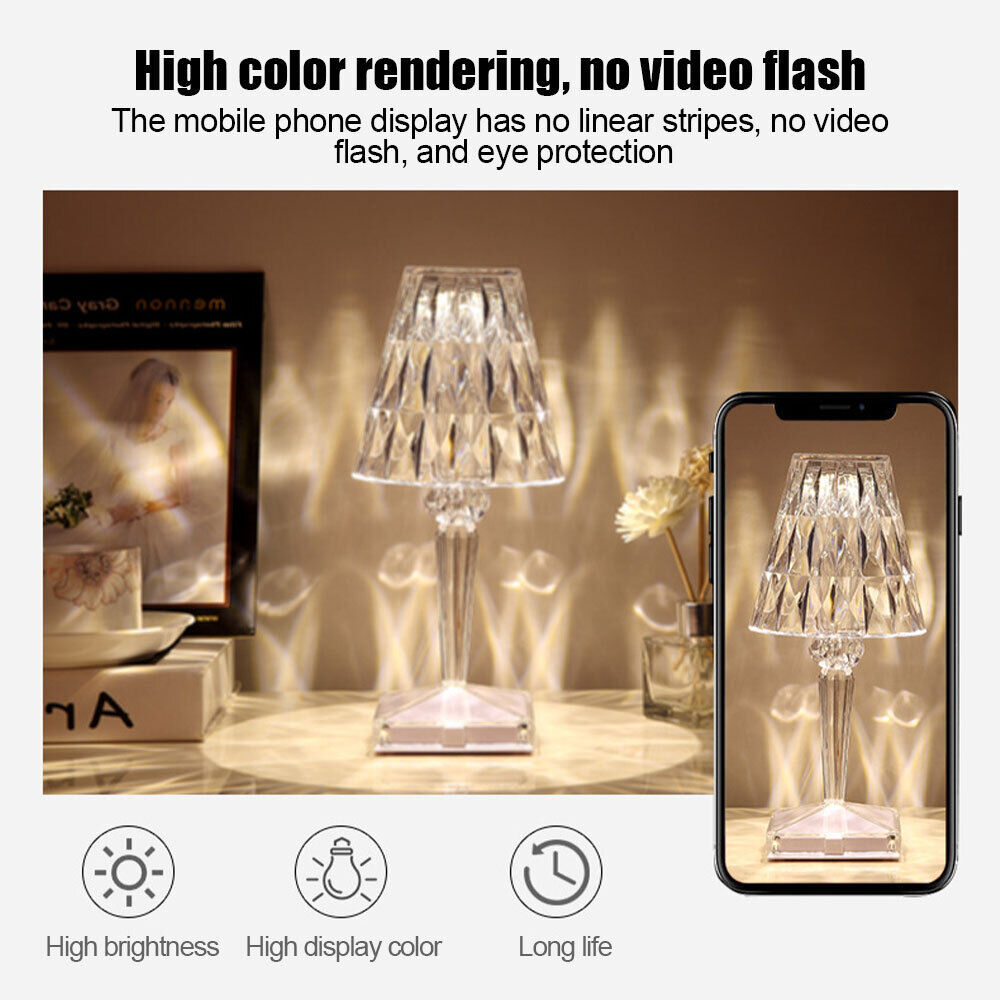RGB LED Crystal Table Lamp Diamond Rose Bar Night Light Touch Atmosphere Bedside