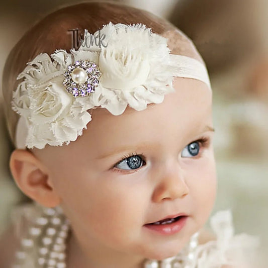 Baby Headband for Girls – Newborn Kids Floral Pearl Hair Accessory, Bow Turban for Photography & Gifts - WAREHOUSE SHOP