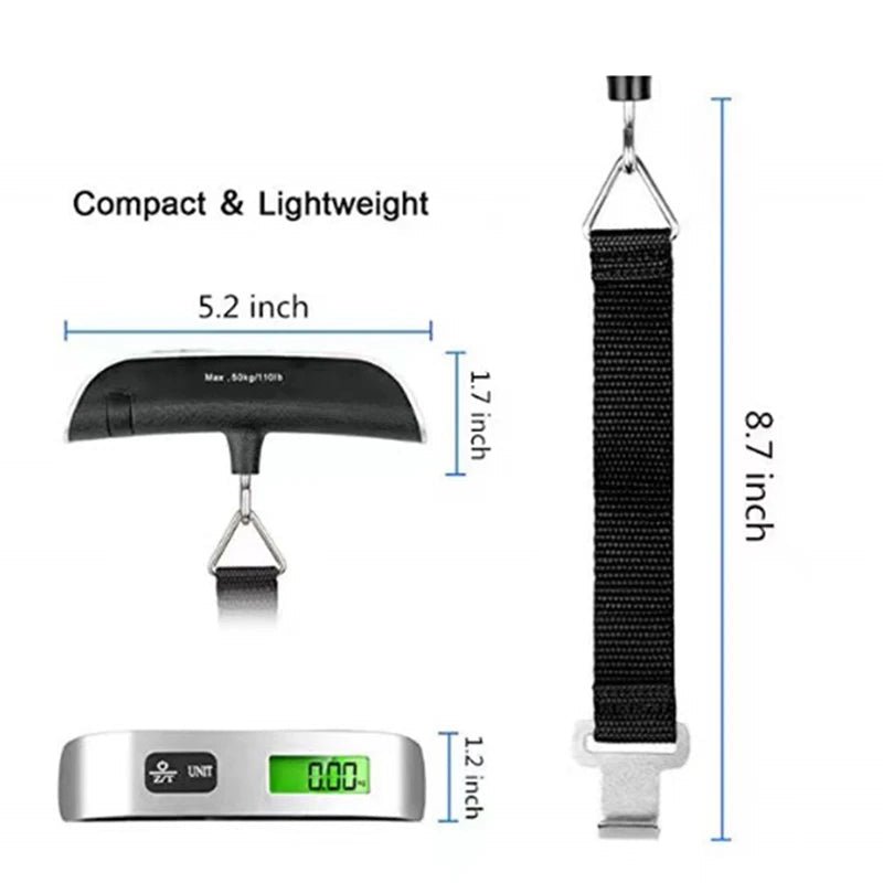 Baggage Digital Portable Scale. LCD Display 110lb/50kg for Electronic Luggage Hanging Suitcase. Bag weighs. - WAREHOUSE SHOP