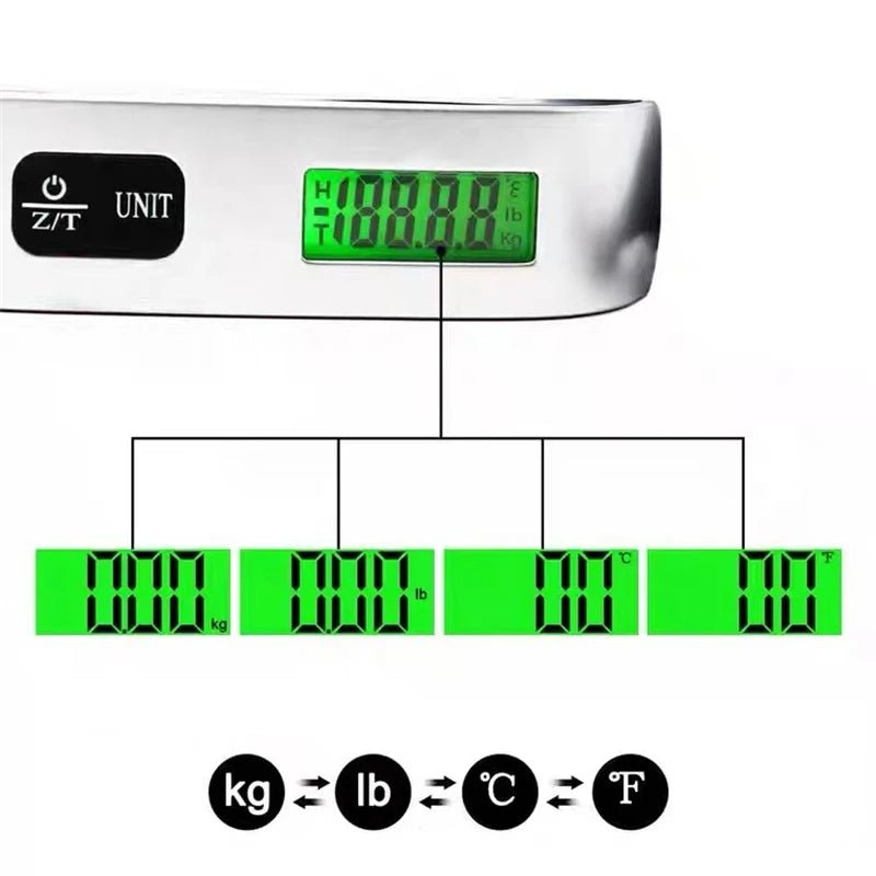Baggage Digital Portable Scale. LCD Display 110lb/50kg for Electronic Luggage Hanging Suitcase. Bag weighs. - WAREHOUSE SHOP