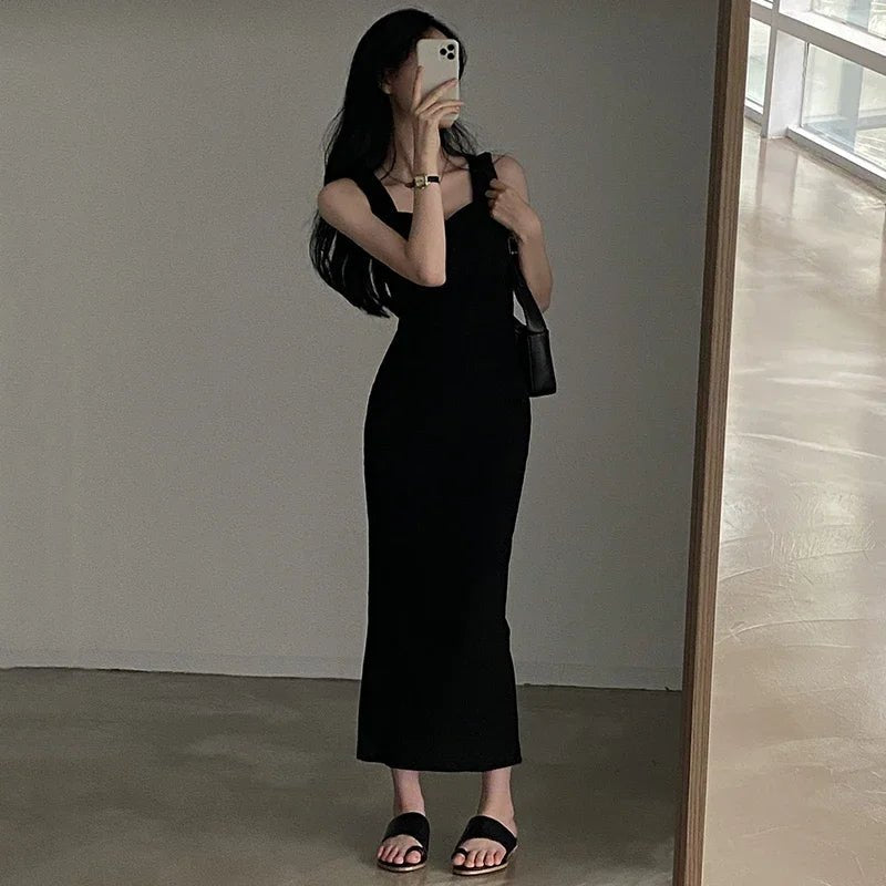Basic Knit Long Dress. Sleeveless Women's Dresses for Summer Casual wears. Y2k Vintage All - match Outftis - WAREHOUSE SHOP