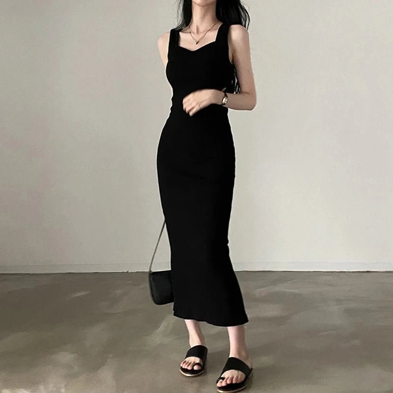 Basic Knit Long Dress. Sleeveless Women's Dresses for Summer Casual wears. Y2k Vintage All - match Outftis - WAREHOUSE SHOP