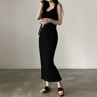 Basic Knit Long Dress. Sleeveless Women's Dresses for Summer Casual wears. Y2k Vintage All - match Outftis - WAREHOUSE SHOP
