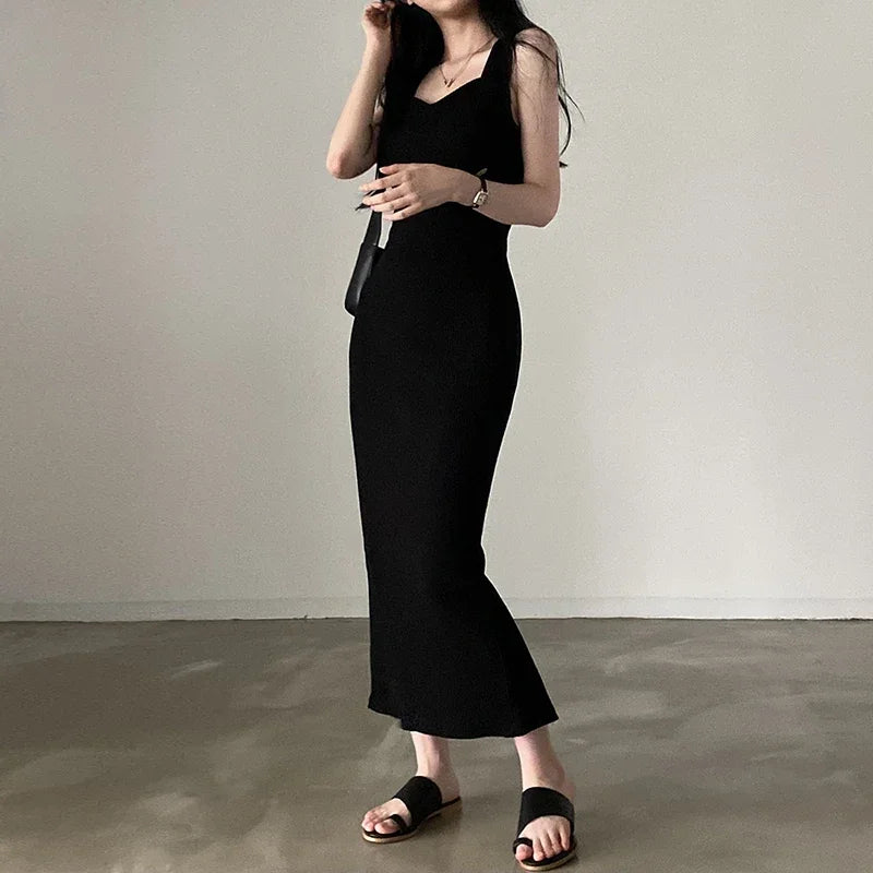 Basic Knit Long Dress. Sleeveless Women's Dresses for Summer Casual wears. Y2k Vintage All - match Outftis - WAREHOUSE SHOP