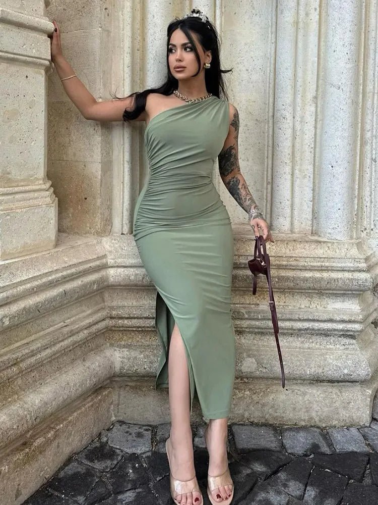 Black elegant Dress, Sexy Split Sleeveless, Backless Dress Off Shoulder, for casual, Dinner, Club Slim wear Dress - WAREHOUSE SHOP