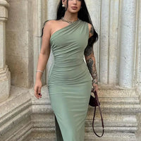 Black elegant Dress, Sexy Split Sleeveless, Backless Dress Off Shoulder, for casual, Dinner, Club Slim wear Dress - WAREHOUSE SHOP