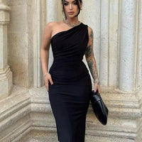 Black elegant Dress, Sexy Split Sleeveless, Backless Dress Off Shoulder, for casual, Dinner, Club Slim wear Dress - WAREHOUSE SHOP