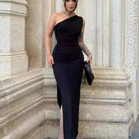 Black elegant Dress, Sexy Split Sleeveless, Backless Dress Off Shoulder, for casual, Dinner, Club Slim wear Dress - WAREHOUSE SHOP