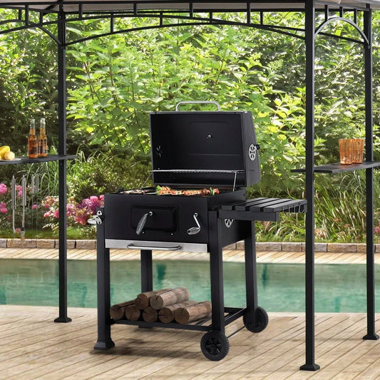 【Breeins】Charcoal Grill, Adjustable Charcoal Tray, Pull - out Ash Tray, Heavy Duty Barbecue Grill with Wheels - WAREHOUSE SHOP