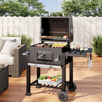 【Breeins】Charcoal Grill, Adjustable Charcoal Tray, Pull - out Ash Tray, Heavy Duty Barbecue Grill with Wheels - WAREHOUSE SHOP