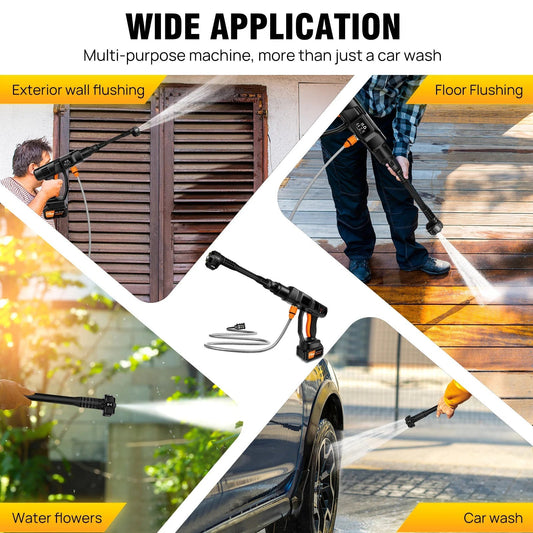 BRIEFNESS 400W Wireless High Pressure Water Gun Car Washing Machine Portable 6 - in - 1 Adjustable Nozzle Car Floor Yard Watering - WAREHOUSE SHOP
