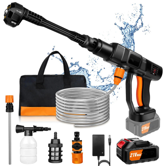 BRIEFNESS 400W Wireless High Pressure Water Gun Car Washing Machine Portable 6 - in - 1 Adjustable Nozzle Car Floor Yard Watering - WAREHOUSE SHOP