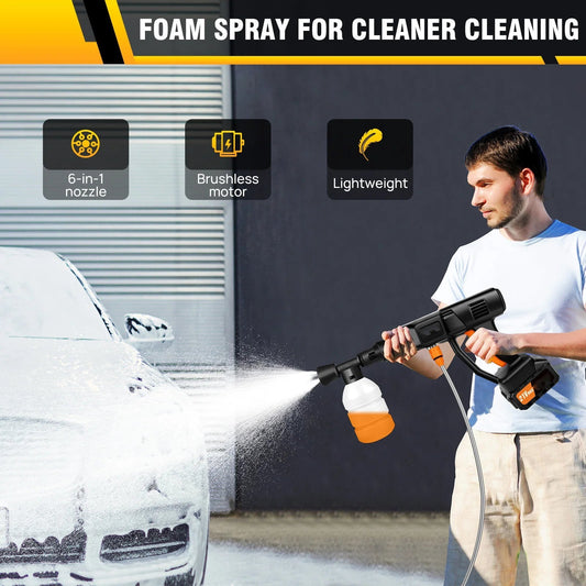 BRIEFNESS 400W Wireless High Pressure Water Gun Car Washing Machine Portable 6 - in - 1 Adjustable Nozzle Car Floor Yard Watering - WAREHOUSE SHOP