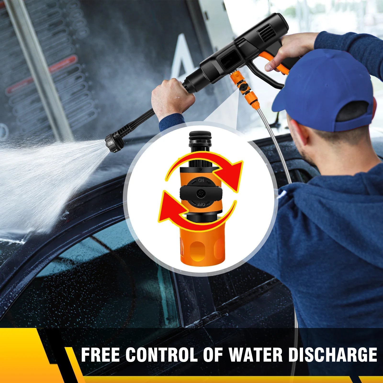 BRIEFNESS 400W Wireless High Pressure Water Gun Car Washing Machine Portable 6 - in - 1 Adjustable Nozzle Car Floor Yard Watering - WAREHOUSE SHOP