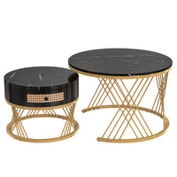 2-in-1 Marble Coffee Table with Rattan Storage