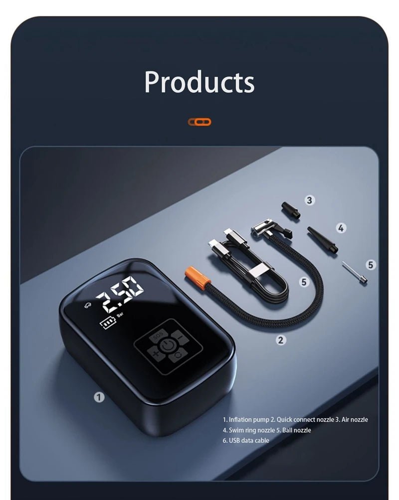 Car tire intelligent wireless car inflatable pump motorcycle bicycle electric vehicle portable air pump portable travel portable - WAREHOUSE SHOP