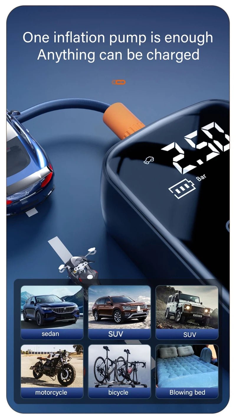 Car tire intelligent wireless car inflatable pump motorcycle bicycle electric vehicle portable air pump portable travel portable - WAREHOUSE SHOP