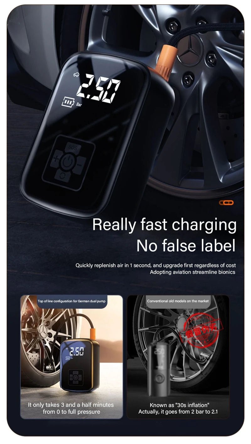 Car tire intelligent wireless car inflatable pump motorcycle bicycle electric vehicle portable air pump portable travel portable - WAREHOUSE SHOP