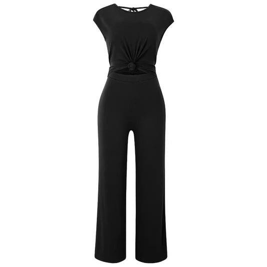 Casual Women's Jumpsuit Summer Round Neck Short Sleeves Knitted - WAREHOUSE SHOP