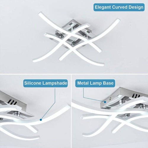 Ceiling Light 4 Wave Lights Modern Kitchen Living Room Bedroom Lamp LED Dimmable - WAREHOUSE SHOP
