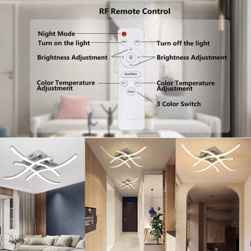 Ceiling Light 4 Wave Lights Modern Kitchen Living Room Bedroom Lamp LED Dimmable - WAREHOUSE SHOP
