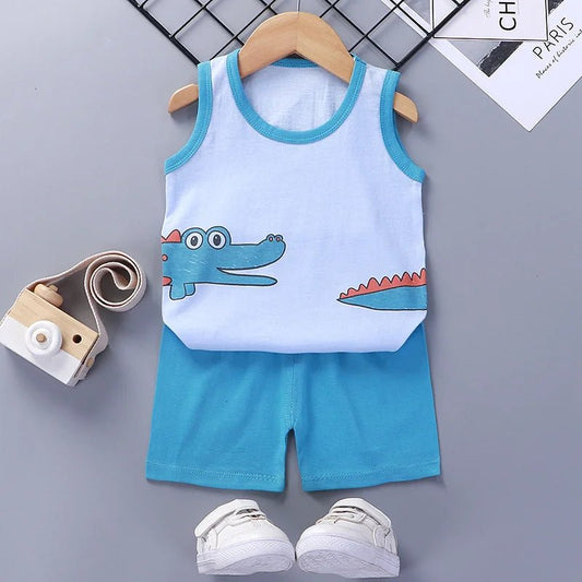 Children Sets Kids Clothes Boys Girls Vest Suit Summer Children's Clothing baby Cotton T-Shirts Shorts Tank Top Sleeveless - WAREHOUSE SHOP