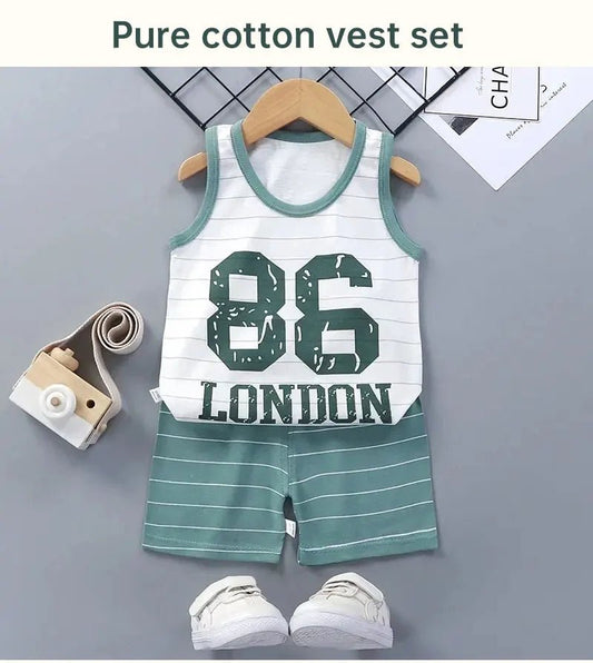 Children Sets Kids Clothes Boys Girls Vest Suit Summer Children's Clothing baby Cotton T-Shirts Shorts Tank Top Sleeveless - WAREHOUSE SHOP