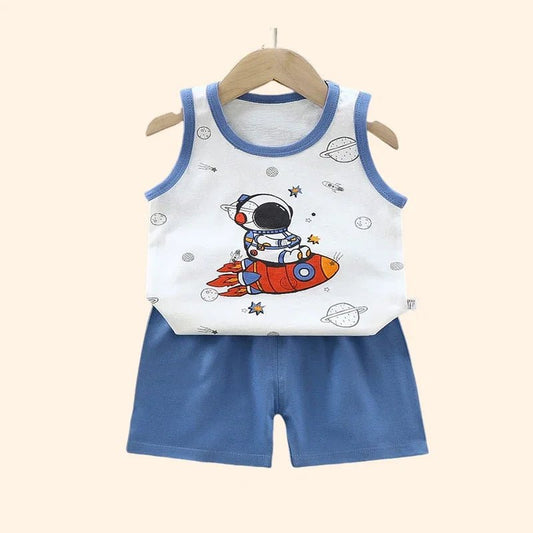Children Sets Kids Clothes Boys Girls Vest Suit Summer Children's Clothing baby Cotton T-Shirts Shorts Tank Top Sleeveless - WAREHOUSE SHOP