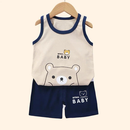 Children Sets Kids Clothes Boys Girls Vest Suit Summer Children's Clothing baby Cotton T-Shirts Shorts Tank Top Sleeveless - WAREHOUSE SHOP