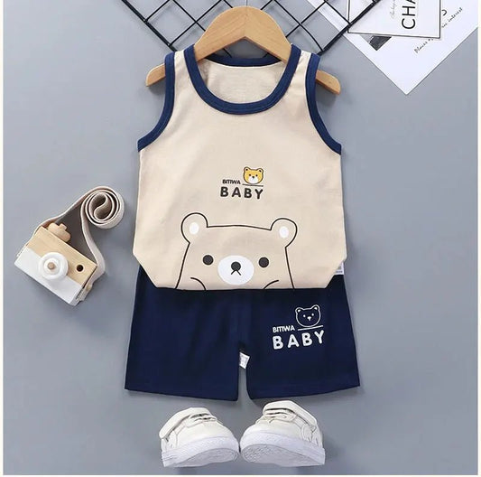 Children Sets Kids Clothes Boys Girls Vest Suit Summer Children's Clothing baby Cotton T-Shirts Shorts Tank Top Sleeveless - WAREHOUSE SHOP