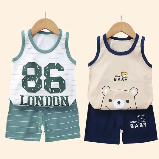 Children Sets Kids Clothes Boys Girls Vest Suit Summer Children's Clothing baby Cotton T-Shirts Shorts Tank Top Sleeveless - WAREHOUSE SHOP