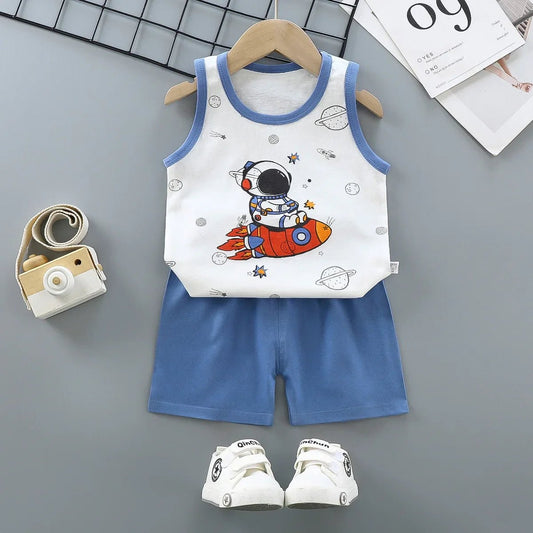 Children Sets Kids Clothes Boys Girls Vest Suit Summer Children's Clothing baby Cotton T-Shirts Shorts Tank Top Sleeveless - WAREHOUSE SHOP