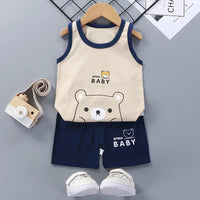 Children Sets Kids Clothes Boys Girls Vest Suit Summer Children's Clothing baby Cotton T-Shirts Shorts Tank Top Sleeveless - WAREHOUSE SHOP