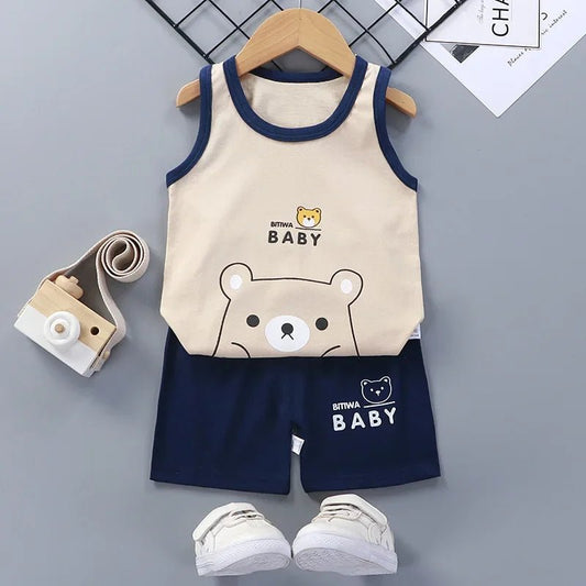 Children Sets Kids Clothes Boys Girls Vest Suit Summer Children's Clothing baby Cotton T-Shirts Shorts Tank Top Sleeveless - WAREHOUSE SHOP