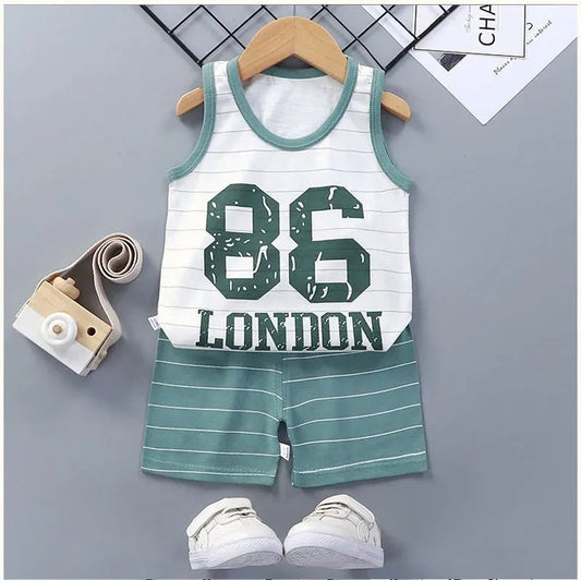 Children Sets Kids Clothes Boys Girls Vest Suit Summer Children's Clothing baby Cotton T-Shirts Shorts Tank Top Sleeveless - WAREHOUSE SHOP