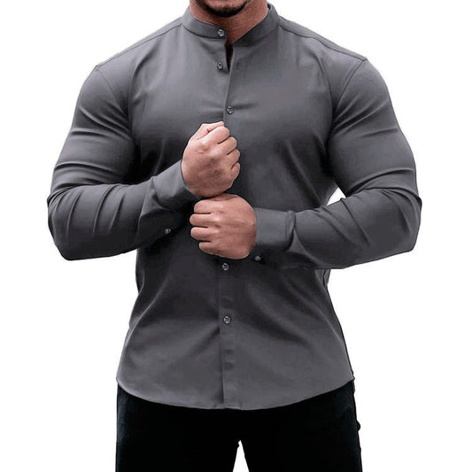 Classic, Casual Men Long Sleeve Shirt. Button Down, Solid Color for Casual and Official wears - WAREHOUSE SHOP