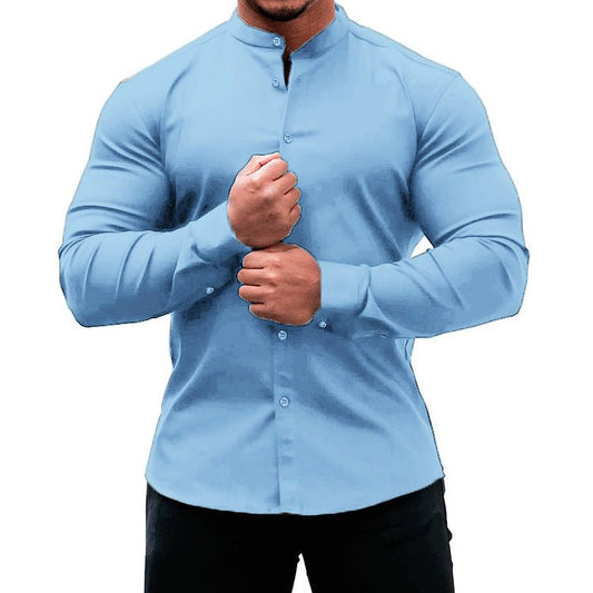 Classic, Casual Men Long Sleeve Shirt. Button Down, Solid Color for Casual and Official wears - WAREHOUSE SHOP