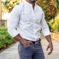 Classic, Casual Men Long Sleeve Shirt. Button Down, Solid Color for Casual and Official wears - WAREHOUSE SHOP