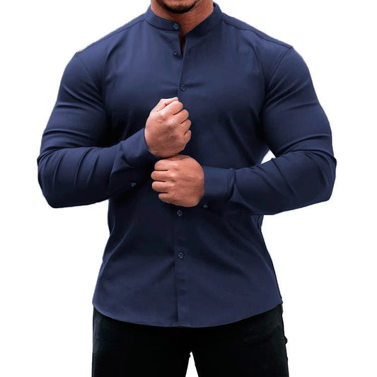 Classic, Casual Men Long Sleeve Shirt. Button Down, Solid Color for Casual and Official wears - WAREHOUSE SHOP