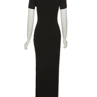 Classy Kliou Lady Dress. Button Side Slit Body, with Turn - down Collar Short Sleeve - Shaping - WAREHOUSE SHOP