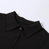 Classy Kliou Lady Dress. Button Side Slit Body, with Turn - down Collar Short Sleeve - Shaping - WAREHOUSE SHOP